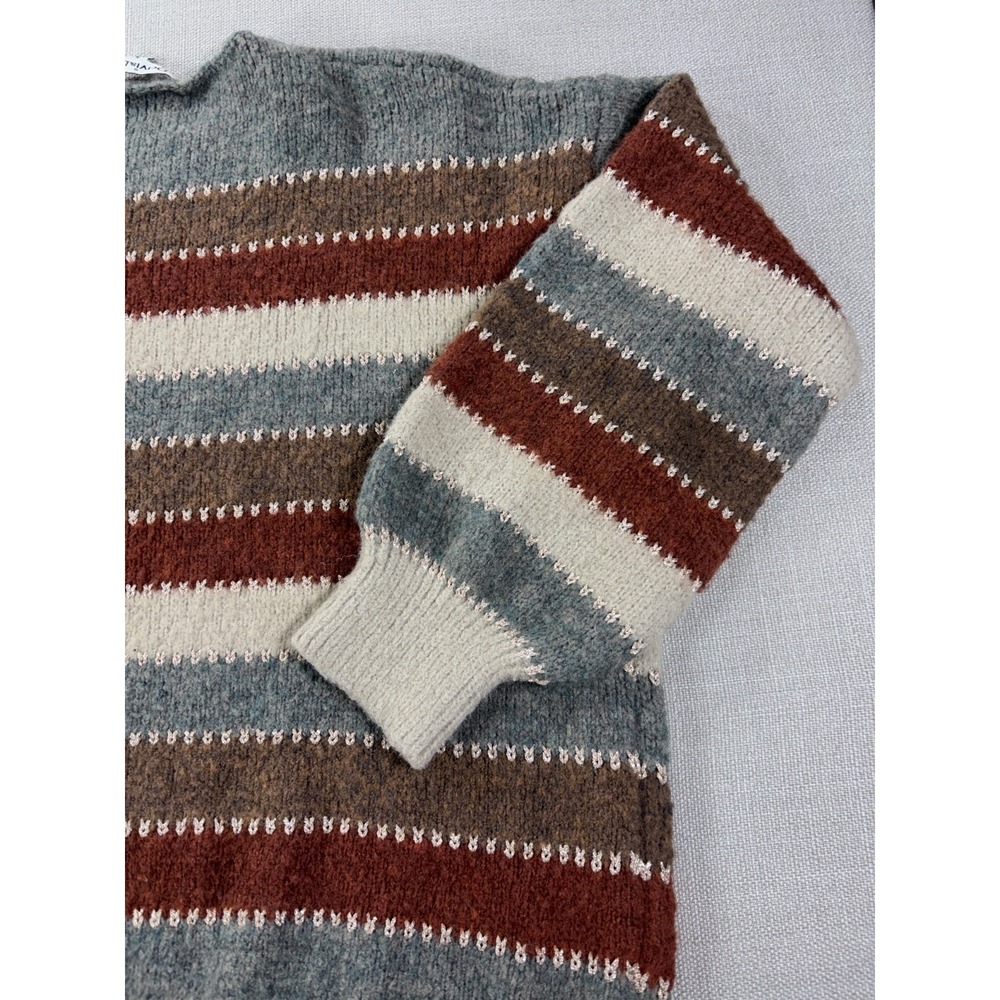 Davi & Dani Women's Knit Sweater Gray Brown Cream Striped Size Small - Picture 14 of 16